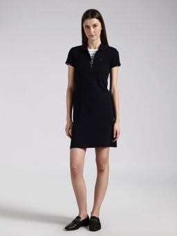 Tommy Hilfiger - Black Cotton Collar Neck T-Shirt Dress