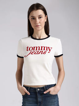 Tommy Hilfiger - White Logo Slim Fit Cotton T-Shirt