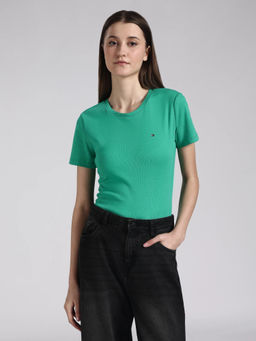 Tommy Hilfiger - Green Solid Regular Fit Cotton T-Shirt