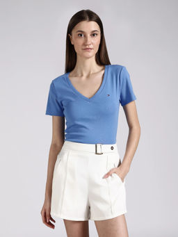 Tommy Hilfiger - Blue Solid Regular Fit Cotton T-Shirt