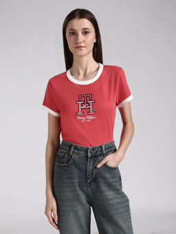 Tommy Hilfiger - Red Printed Regular Fit Cotton T-Shirt
