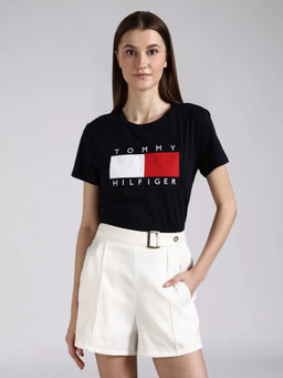Tommy Hilfiger - Navy Blue Logo Regular Fit Cotton T-Shirt