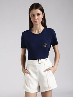 Tommy Hilfiger - Navy Blue Solid Regular Fit Cotton T-Shirt