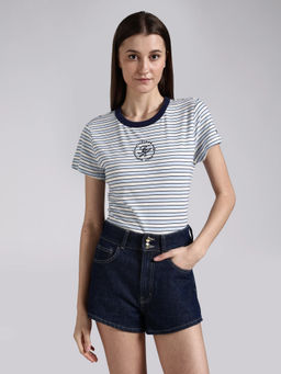 Tommy Hilfiger - Blue Striped Regular Fit Cotton T-Shirt