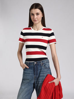 Tommy Hilfiger - White Colorblock Slim Fit Cotton T-Shirt
