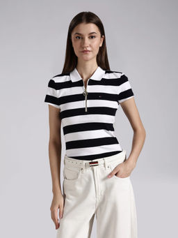 Tommy Hilfiger - Navy Blue Colorblock Slim Fit Cotton Polo T-Shirt