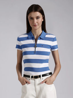 Tommy Hilfiger - Blue Colorblock Slim Fit Cotton Polo T-Shirt