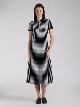 Tommy Hilfiger - Black Cotton Collar Neck A-Line Dress