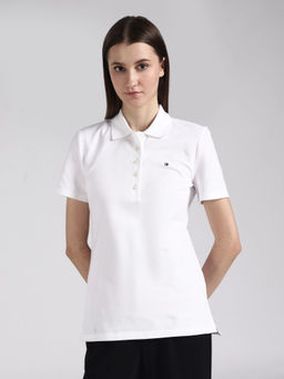 Tommy Hilfiger - White Solid Regular Fit Cotton Polo Polo T-Shirt