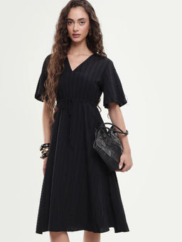 RAREISM - Self Design Jet Black Women Dress
