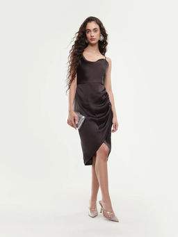 RAREISM - Solid Dark Brown Women Dress