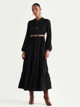 RAREISM - Solid Black Women Dress with Camisole