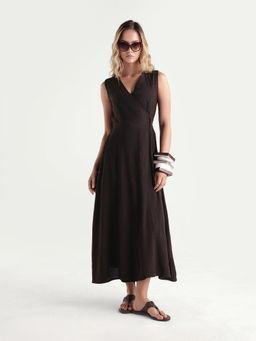 RAREISM - Textured Dark Brown Women Dress
