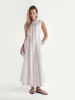 RAREISM - Vertical Stripes White Women Dress