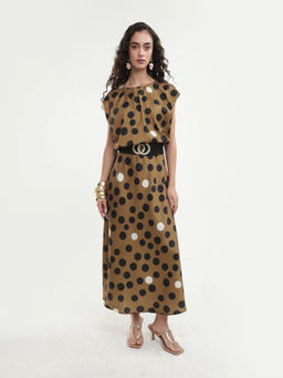 RAREISM - Polka Dot Warm Beige Women Dress