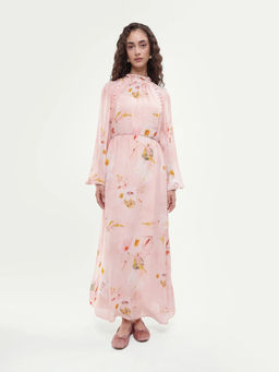 RAREISM - Floral Pastel Pink Women Dress with Camisole and Belt