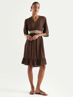 RAREISM - Solid Chocolate Brown Women Dress