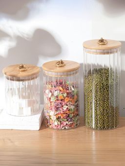 UMAI - Borosilicate Glass Jar with Bamboo Lid Set of 3 (530ml 820ml 1125ml) (Pack of 3)