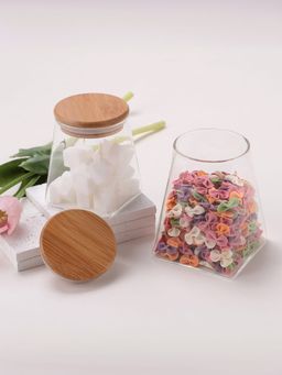 UMAI - Borosilicate Glass Jar with Bamboo Lid Set of 2 (360ml & 560ml) (Pack of 2)