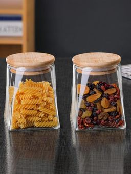 UMAI - Borosilicate Glass Jar with Bamboo Lid (360ml) (Pack of 2)