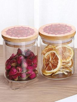 UMAI - Glass Jars with Printed Bamboo Lid 300ml (Pack of 2)