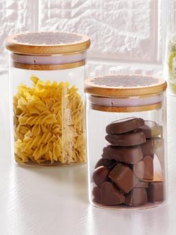 UMAI - Borosilicate Jars with Printed Bamboo Lids 600ml (Pack of 2)