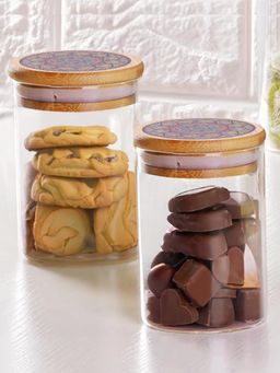 UMAI - Borosilicate Jars with Printed Bamboo Lids 600ml (Pack of 2)