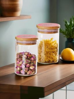 UMAI - Borosilicate Jars with Printed Bamboo Lids 600ml (Pack of 2)