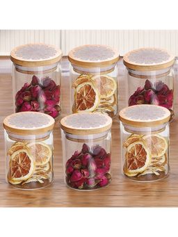 UMAI - Glass Jars with Printed Bamboo Lids 300 ml (Pack of 6)
