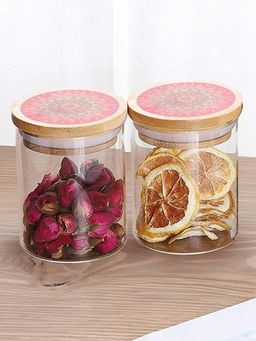 UMAI - Glass Containers Set with Printed Bamboo Lid 300ml (Pack of 2)