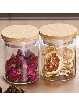 UMAI - Glass Containers Set with Printed Bamboo Lid 300ml (Pack of 2)