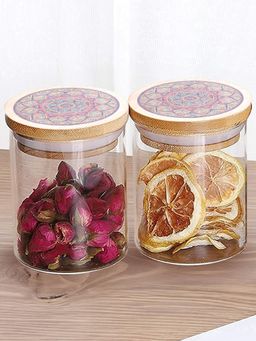 UMAI - Glass Containers Set with Printed Bamboo Lid 300ml (Pack of 2)