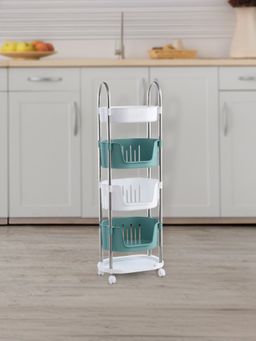 UMAI - Kitchen Storage Rack with Wheels Green & White