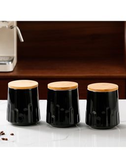UMAI - Airtight Ceramic Storage Jars with Bamboo Lids 280ml Black (Pack of 3)