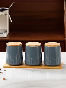 UMAI - Ceramic Jars with Bamboo Lid 650ml Grey (Pack of 3)