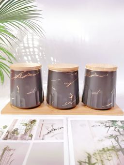 UMAI - Ceramic Jars with Bamboo Lid 650ml Multi-Color (Pack of 3)
