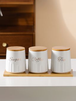 UMAI - Ceramic Jars with Bamboo Lid 650ml Multi-Color (Pack of 3)