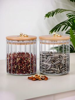 UMAI - Borosilicate Jar with Wooden Lid 530ml (Pack of 2)