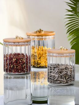 UMAI - Borosilicate Jar with Wooden Lid 530ml (Pack of 3)