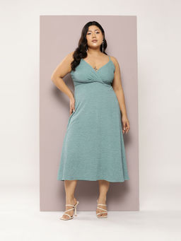 Qurvii - Stylish Sea Green Midi Dress