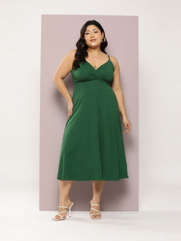 Qurvii - Stylish Bottle Green Midi Dress