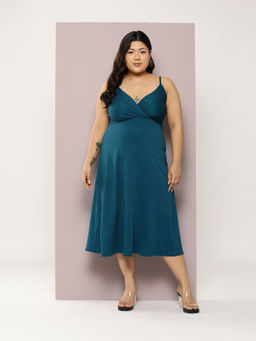Qurvii - Stylish Teal Midi Dress
