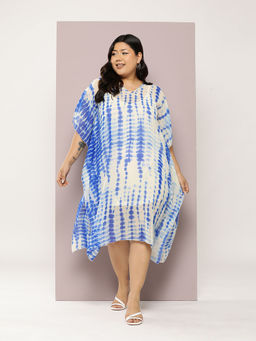 Qurvii - Blue and White Tie Dye Kaftan Dress