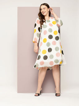 Qurvii - Multi Big Polka Georgette V-Neck A-Line Knee-Length Dress