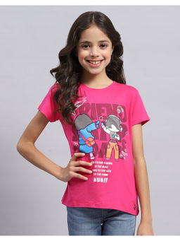 Monte Carlo - Girls Pink Printed Round Neck Half Sleeve T-Shirt