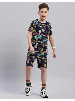 Monte Carlo - Boys Navy Printed Round Neck T-Shirt and Bermuda (Set of 2)