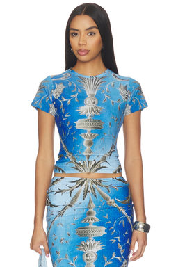 1XBLUE - Baroque Cropped Printed Jersey T-Shirt