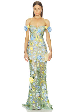 Bronx and Banco - Portofino Floral Jasmine Off The Shoulder Gown