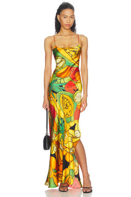 Donde Esteban - Frutas Silk Satin Long Dress
