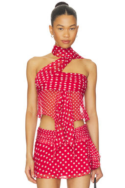 GUIZIO - Chiffon Wrap Top in Red